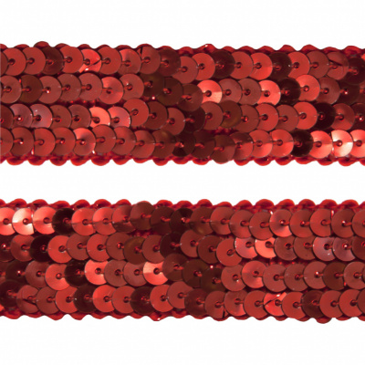 Тесьма с пайетками 3, шир. 20 мм/уп. 25+/-1 м, цвет красный - купить в Ульяновске. Цена: 778.19 руб.