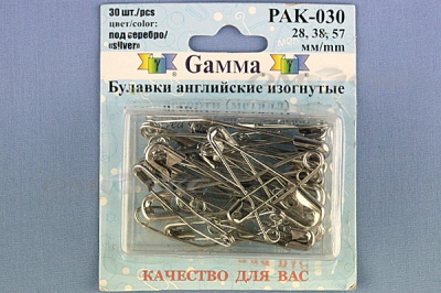 Булавки английские РАК-030 изогнутые, ассорти в блистере 30 шт.  - купить в Ульяновске. Цена: 249.83 руб.