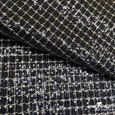 Ткань костюмная с пайетками, 100%полиэстр, 460+/-10 гр/м2, 150см #309 - цв. чёрный - купить в Ульяновске. Цена 1 203.93 руб.