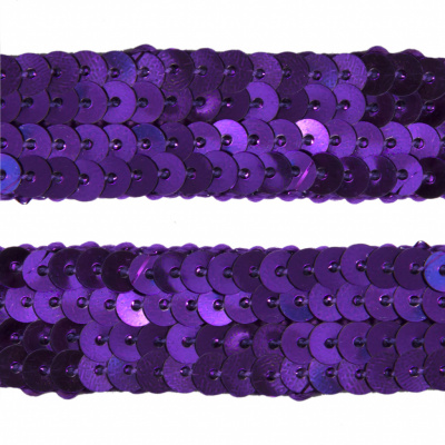 Тесьма с пайетками 12, шир. 20 мм/уп. 25+/-1 м, цвет фиолет - купить в Ульяновске. Цена: 778.19 руб.