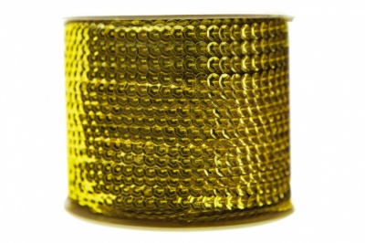 Пайетки "ОмТекс" на нитях, SILVER-BASE, 6 мм С / упак.73+/-1м, цв. 7 - св.золото - купить в Ульяновске. Цена: 468.37 руб.