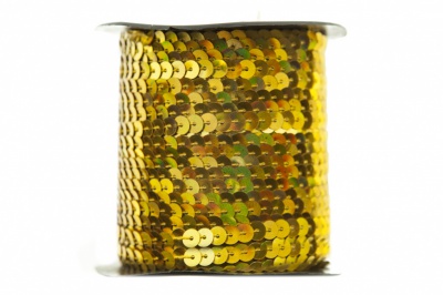 Пайетки "ОмТекс" на нитях, SILVER SHINING, 6 мм F / упак.91+/-1м, цв. 48 - золото - купить в Ульяновске. Цена: 356.19 руб.